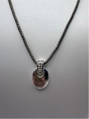 Brighton Necklace Silver Tone Hammered Pendant Rhinestone Chain Lobster 20 In